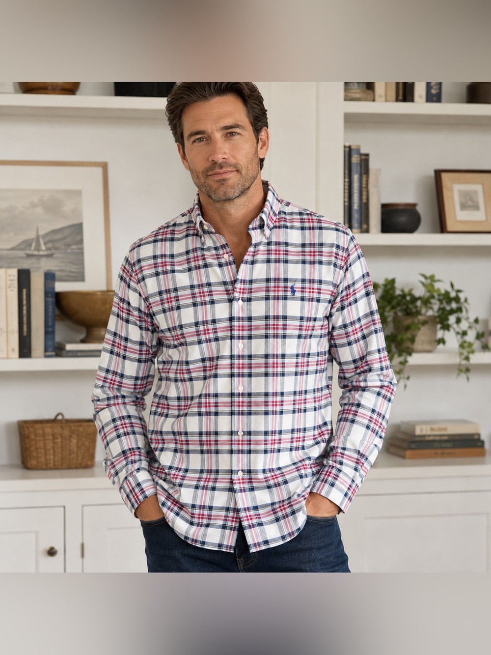 Ralph Lauren Men’s XXL Red Blue Plaid Cotton Button Down Shirt